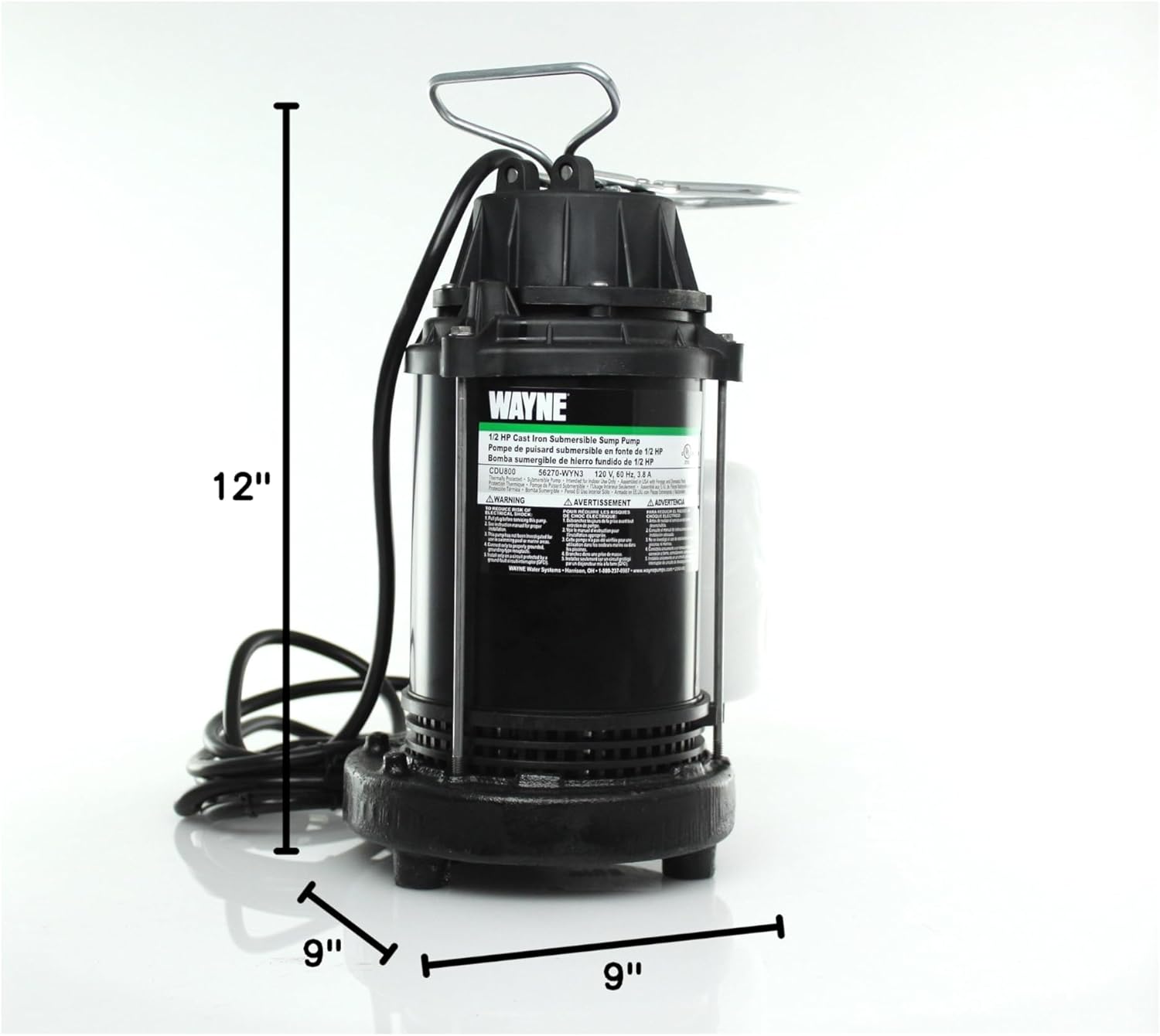 WAYNE CDU800 1/2 HP Submersible Cast Iron and Steel Sump Pump With Integrated Vertical Float Switch