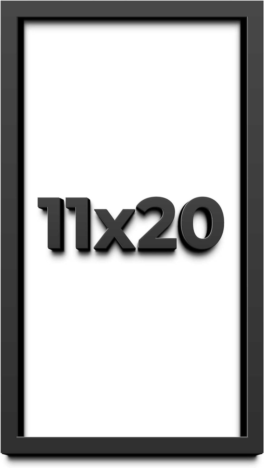 11x20 Shadow Box Frame Black | 1 Inch Deep Solid Wood Shadowbox Display Frame | UV Resistant Acrylic Plexiglass, Acid Free Backing, and Hanging Hardware | Dugan Picture Frame Style