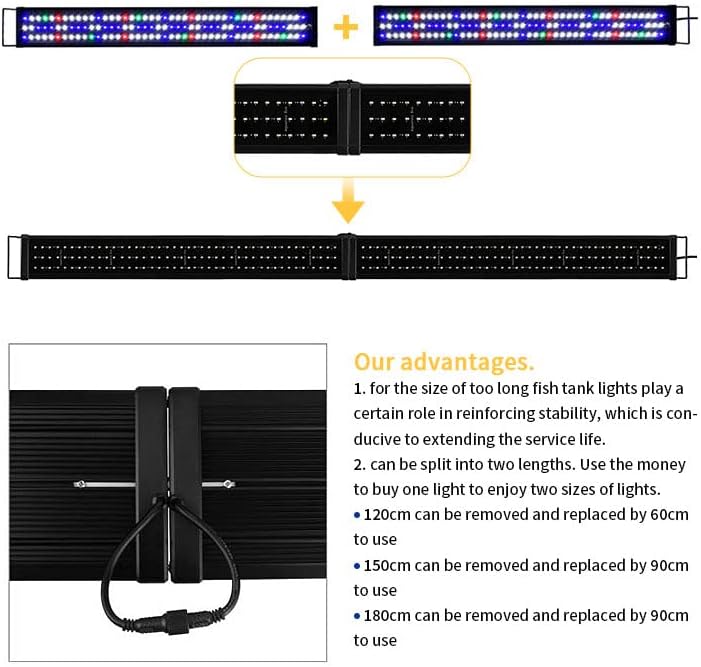 KZKR Upgraded Aquarium Light LED Full Spectrum 72-84 inch Foldable Adjustable Hood Lamp for Freshwater Marine Plant 180-210 cm Multi-Color Decorations Fish Tank Light