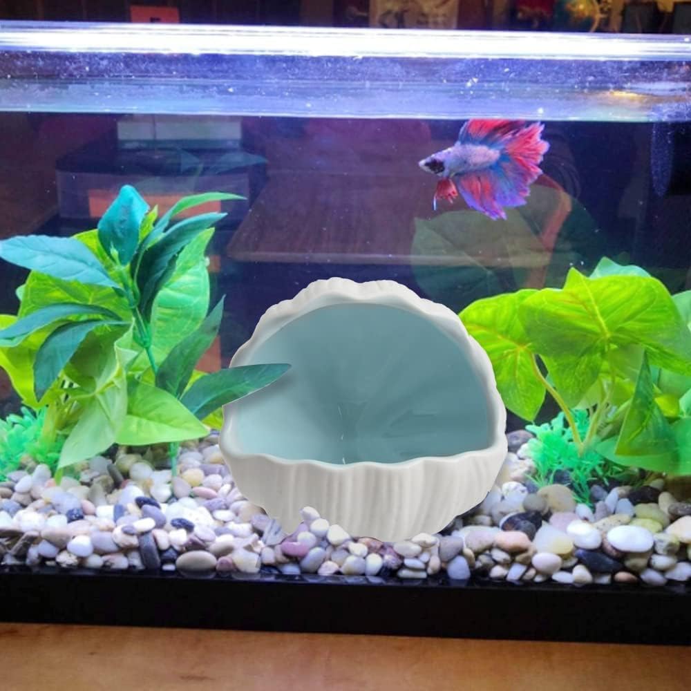 Aquarium Ceramic Cave Shell Shape Fish House Small Animal Nest Hideout for Hamster, Gerbils, Chinchillas, Mice, Rat, Syrian Hamster - 5.1 inch(Blue M)