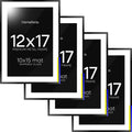 Homeforia 12x17 Picture Frame Black, High End Metal 12x17 Poster Frames with Mat 10x15 for Photo, 12 x 17 Black Frame Matted to 10 x 15 inch Print, 17x12 Thin Frame, Tempered Glass, Wall Kit, Set of 4