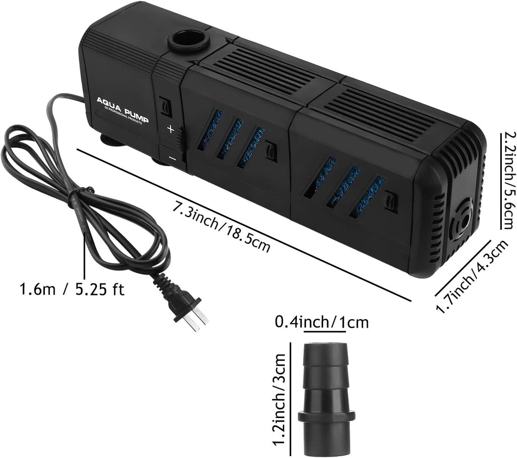 Submersible Aquarium Internal Filter 8W, Adjustable Fish Tank Filter with 200 GPH Water Pump for 10-50 Gallon Fish Tank Black