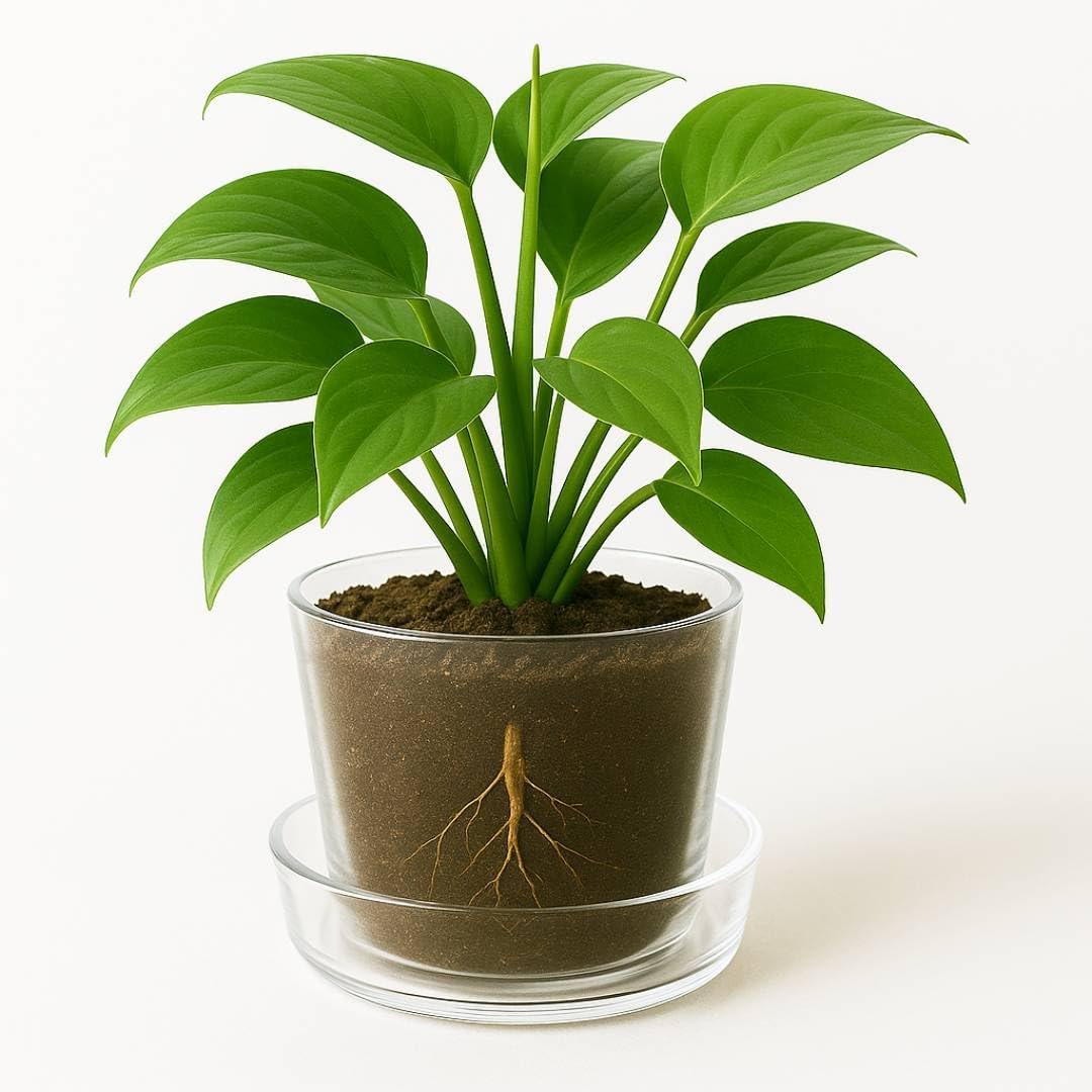Sheer Glass Pot Planter with Drainage Holes & Tray - Decorative & Modern for All House Plants (6 Inches)