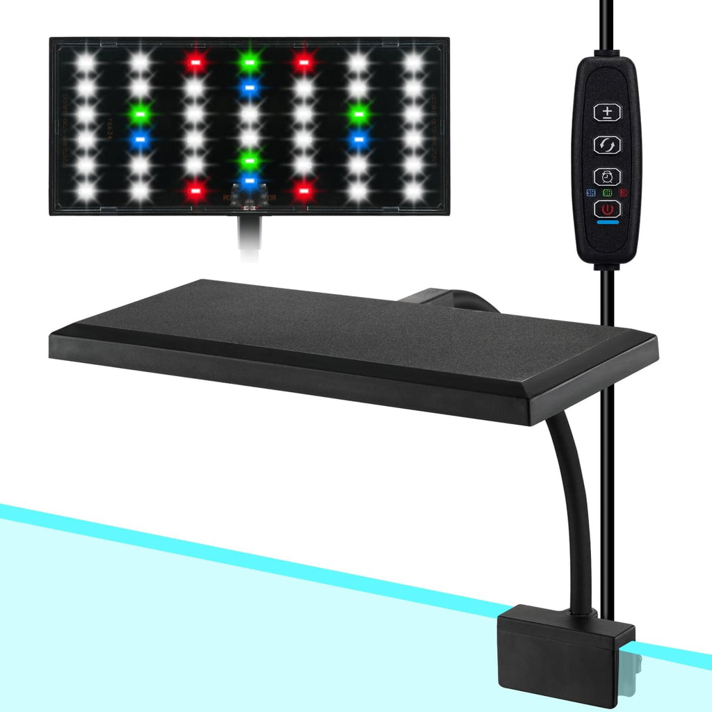 DOMICA Clip On Aquarium Light with Timer for 3 to 8 Gal Fish Tank (Dimmable Full Spectrum LED) USB Moving Lamp for Open Terrarium (Adapter NOT Included), Black, DM-USBLIGHT+T02