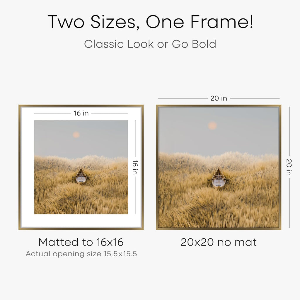 Homeforia 20x20 Picture Bronze Frame, High End Metal 20 x 20 Square Poster Frame with Mat 16 x 16 Photo, 20x20 Brass Frame Matted to 16x16 Print, 20by20 Thin Frames, Tempered Glass, Wall Kit, Set of 1