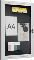 36"x24" Lockable Enclosed Bulletin Board, Outdoor Flet Weather-Resistant Aluminum Frame Notice Board, Wall Mounted Display Case Acrylic Doors for School,Office,Silver Frame w/Black Flet