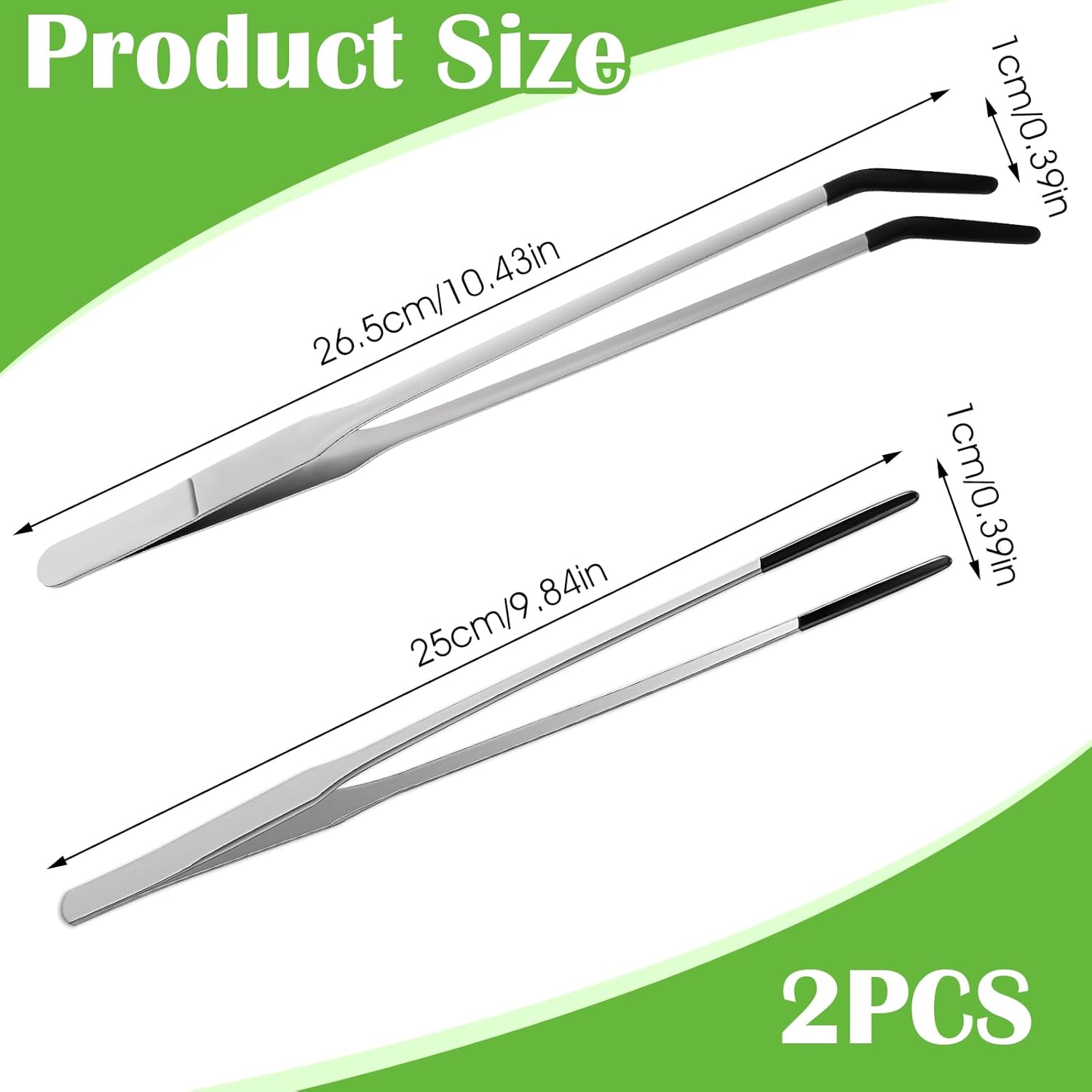 2 Pcs Feeding Tongs with Rubber Tip Stainless Steel Rubber Tipped Tweezers 10 Inch Straight and 10.5 Inch Curved Rubber Tip Tweezers for Bearded Dragon Aquarium Terrarium