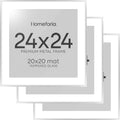 Homeforia 24x24 Silver Picture Frame, High End Metal 24 x 24 Large Square Silver Frames with Mat 20 by 20 inch Photo, 24by24 Thin Poster Frame Matted to 20x20 Print, Tempered Glass, Wall Kit, Set of 3
