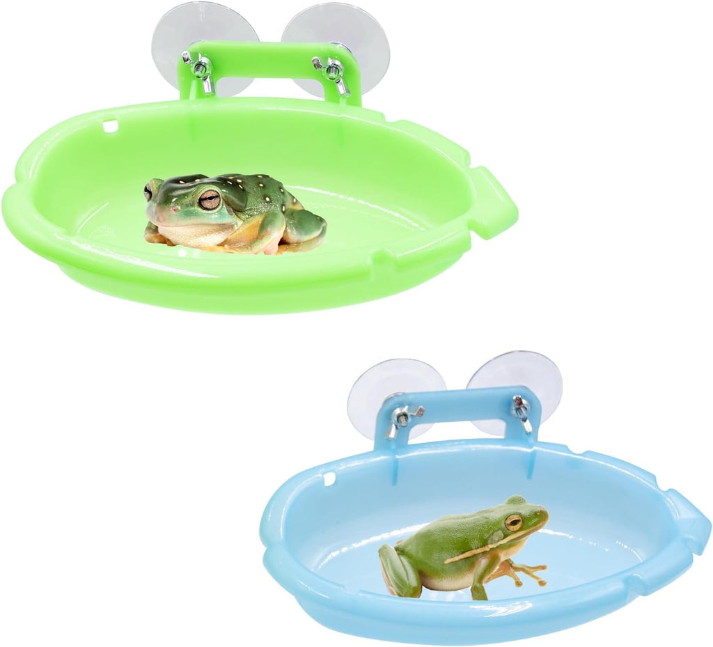 Tree Frog Terrarium Accessories, 2 Pack Plastic Bathtub with Suction Cups, Tank Habitat Accessories for African Dwarf Frog, Toad, Tree Frogs