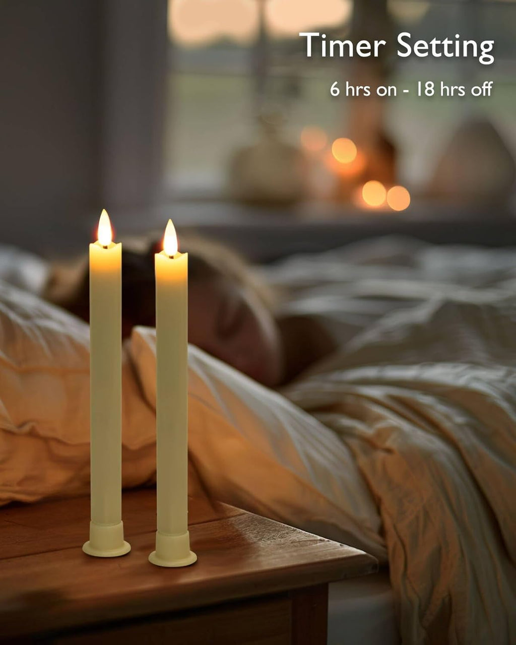 Homemory Real Waxy Flameless Taper Candles with Remote Timer, LED Candlesticks Flickering, Battery Operated Candles with Holders, 9.6 Inches for Home Christmas Wedding Celebration Decor, Ivory, 6 Pcs