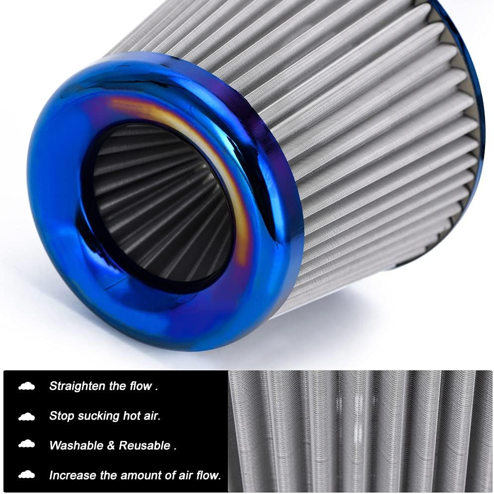 PTNHZ Universal Burnt Blue Neck 3" 76mm Car High Flow Cold Air Intake Air Filter Power Intake Air Inlet System Mushroom Head Air Cleaner