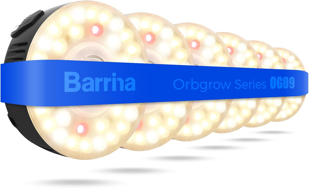 Barrina Orbgrow OG09 Puck LED Grow Light with 660nm Red LEDs, 54W(6 x 9W, 810 Watt Equiv), Plant Lights for Indoor Plants Full Spectrum, Magnetic & Linkable, Small Grow lamp, Seeding, 6 Packs, Black