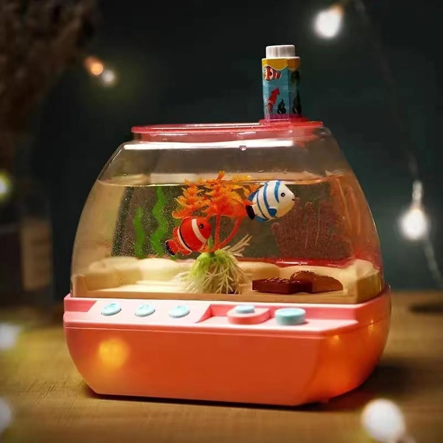 TOPINCN Fake Fish Tank for Kids and Adults, Mini Aquarium Children Aquarium Toy Educational Toy with Light and Music, Artificial Fish Tank with Moving Fishes
