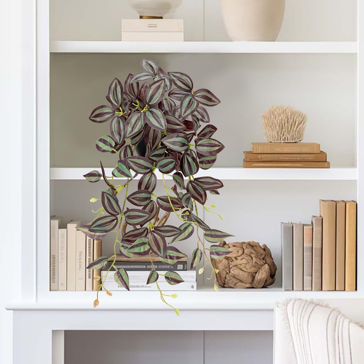 DILATATA Fake Plants Artificial Potted Plants 20 Inch Faux Peperomia Ivy Vine Plant Hanging Plant for Home Office Desk Shelf Indoor Outdoor Decor