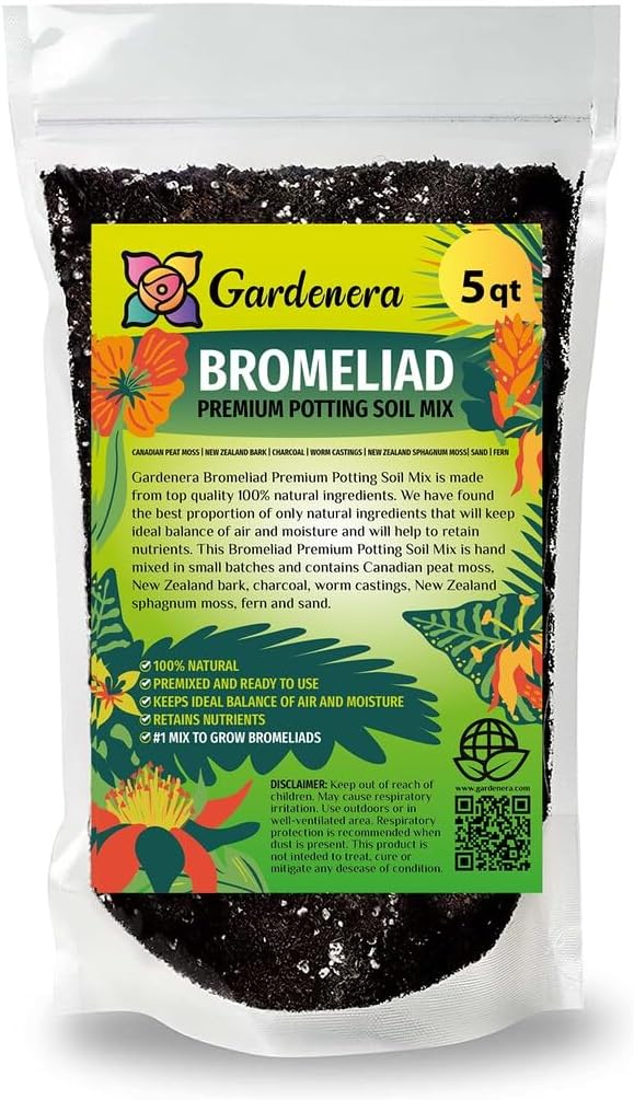Premium Bromeliad Potting Soil by Gardenera - Unlock The Full Potential of Your Bromeliads - 5 QUARTS
