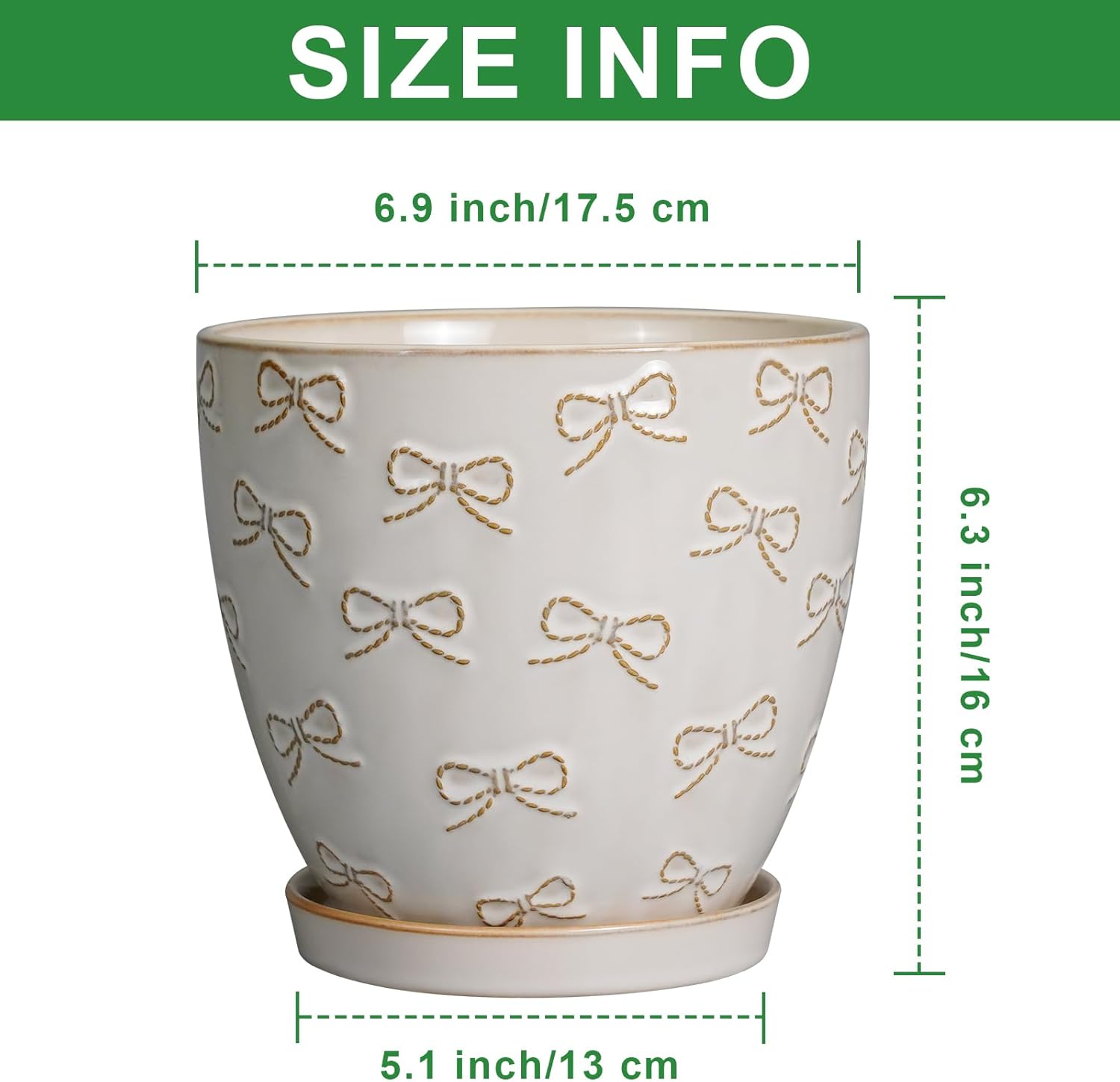 Ceramic Plant Pot 6.9 Inch - Ceramic Planter with Drainage Hole and Saucer Round Planter Flower Pot for Indoor Plants Outdoor Home Garden Office Decor White
