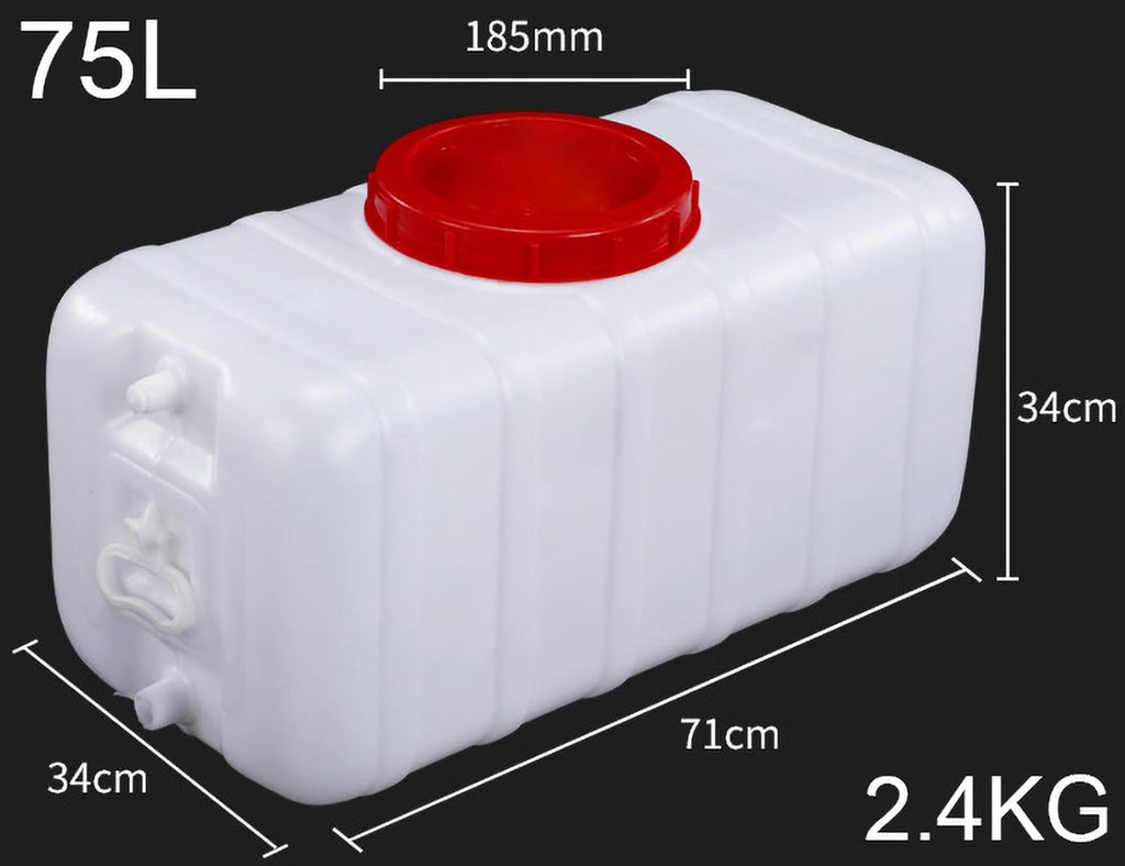 White Water Storage Tank Large Capacity Water Tank 25L/30L/50L/75L/100L/200L Thick Horizontal Water Tank Food Grade Plastic Bucket with Cover and Valve(Size:75L)