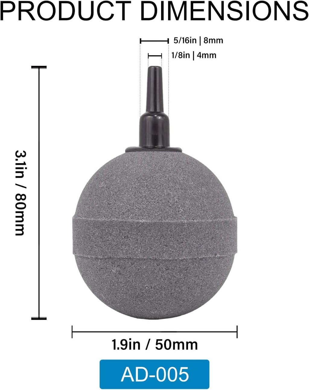 Air Stone Bubble Diffuser Ball - for Aquarium Air Pump and Fish Tanks, Gray, Pack of 10pcs