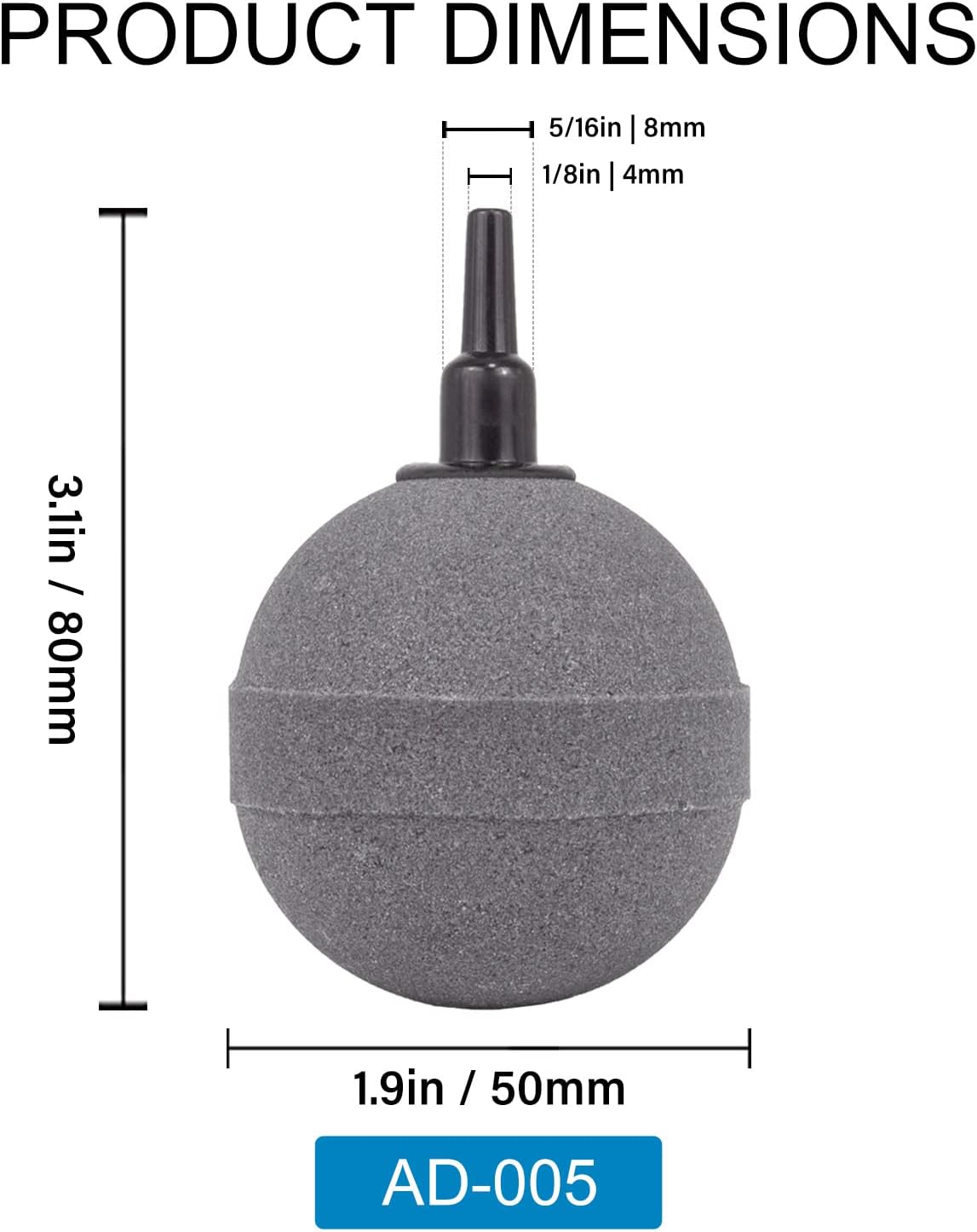 Air Stone Bubble Diffuser Ball - for Aquarium Air Pump and Fish Tanks, Gray, Pack of 10pcs