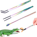 3 Pack Stainless Steel Reptile Feeding Tongs with Rubber Tip and Spoon, 10.6" Straight & Curved Tweezers for Aquariums & Crafts, Feeder Tools for Bearded Dragons & Lizards, Terrarium Tank Supplies