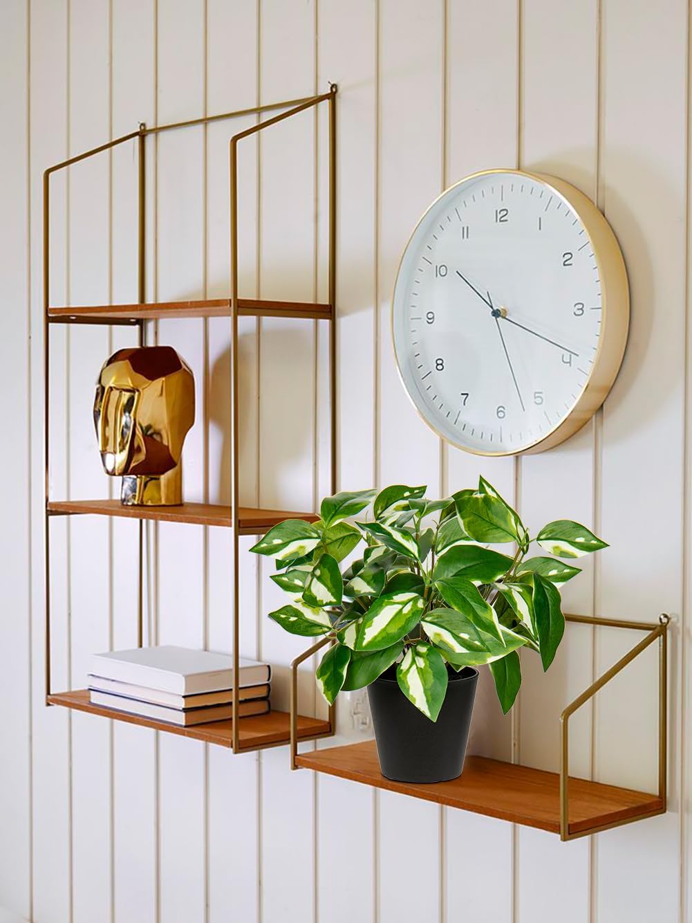 Oairse Artificial Plants Indoor Small Fake Plants in Pots Faux Pothos N‘ Joy Potted Plant Fake Indoor Plants with Black Pots for Bathroom Living Room Office Desk Shelves