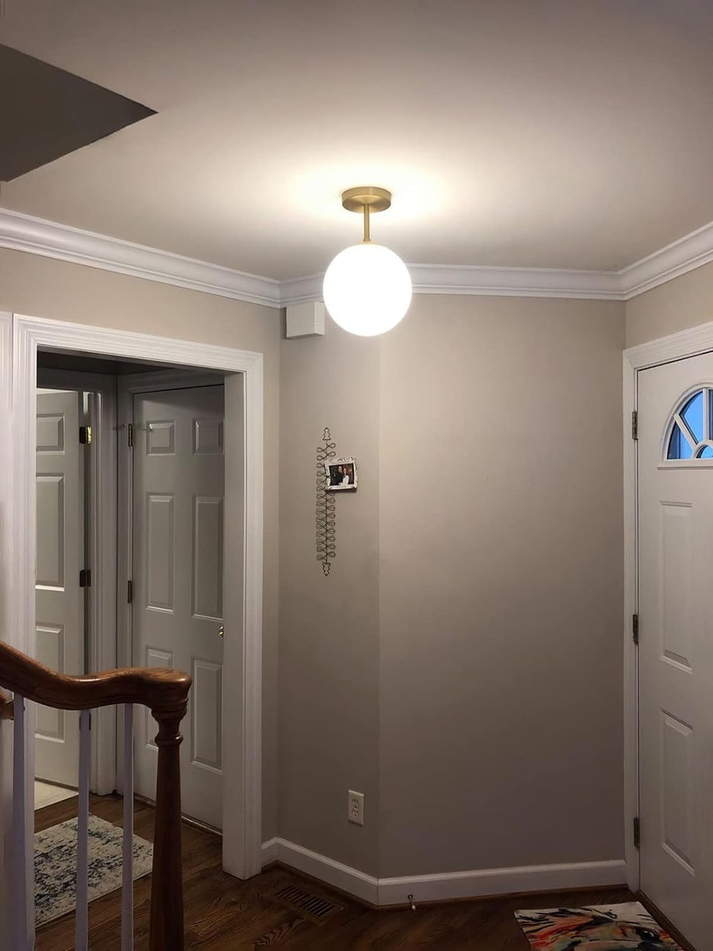Globe Semi Flush Mount Ceiling Light Fixture Globe Ceiling Light Milk Glass Matte Gold Finish Contemporary Mid Century Modern Lighting for Hallway Living Room Kitchen Bedroom Storage(Bulb Included)