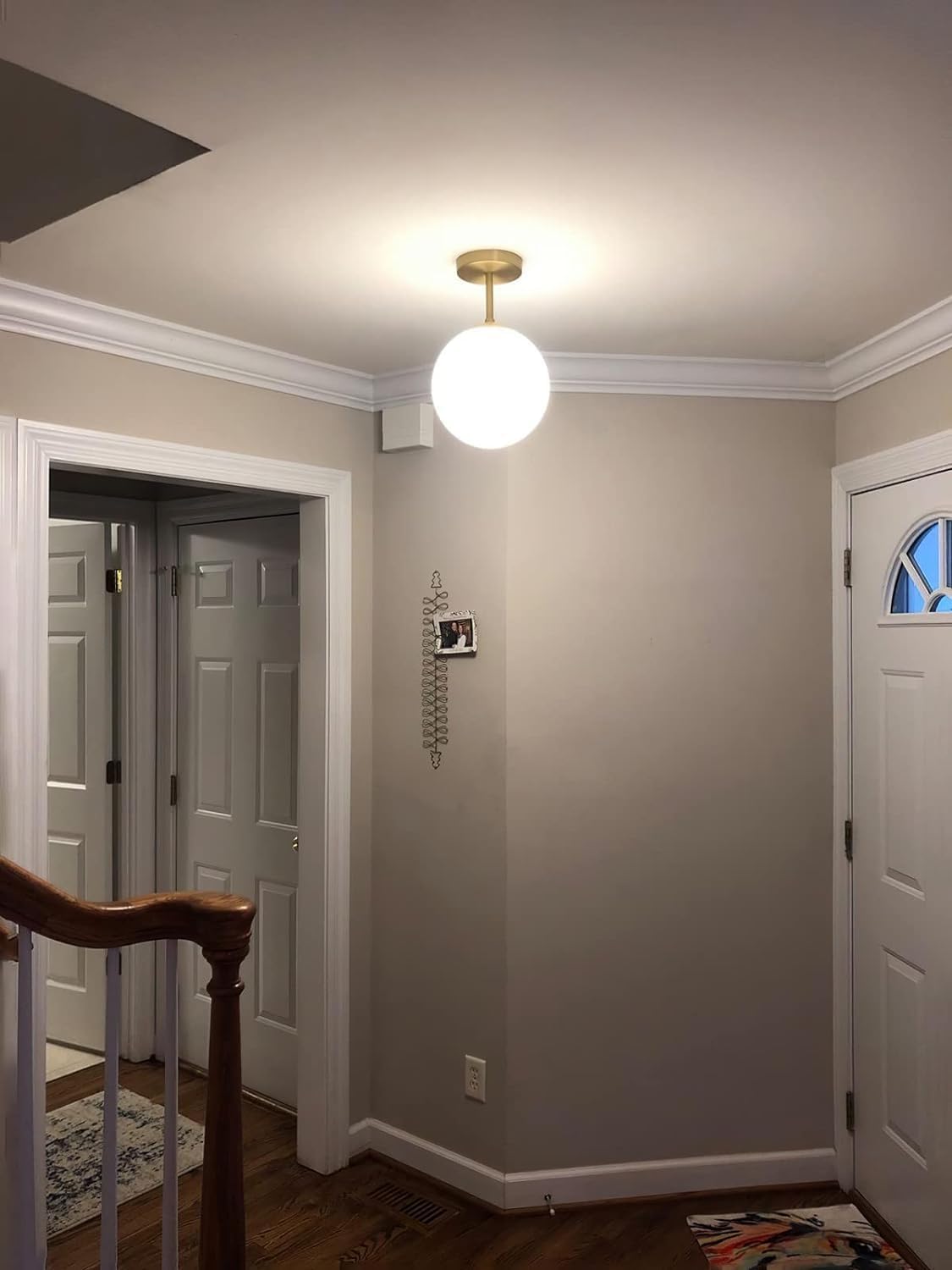 Globe Semi Flush Mount Ceiling Light Fixture Globe Ceiling Light Milk Glass Matte Gold Finish Contemporary Mid Century Modern Lighting for Hallway Living Room Kitchen Bedroom Storage(Bulb Included)