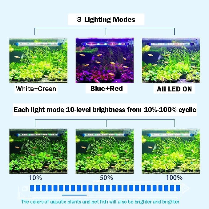 Submersible Aquarium Light Underwater Full Spectrum Fish Tank Light with Timer Auto On/Off,LED Aquarium Light Bar 3 Light Modes Dimmer Adjustable Brightness,7.48inch (with Timer&dimmer)