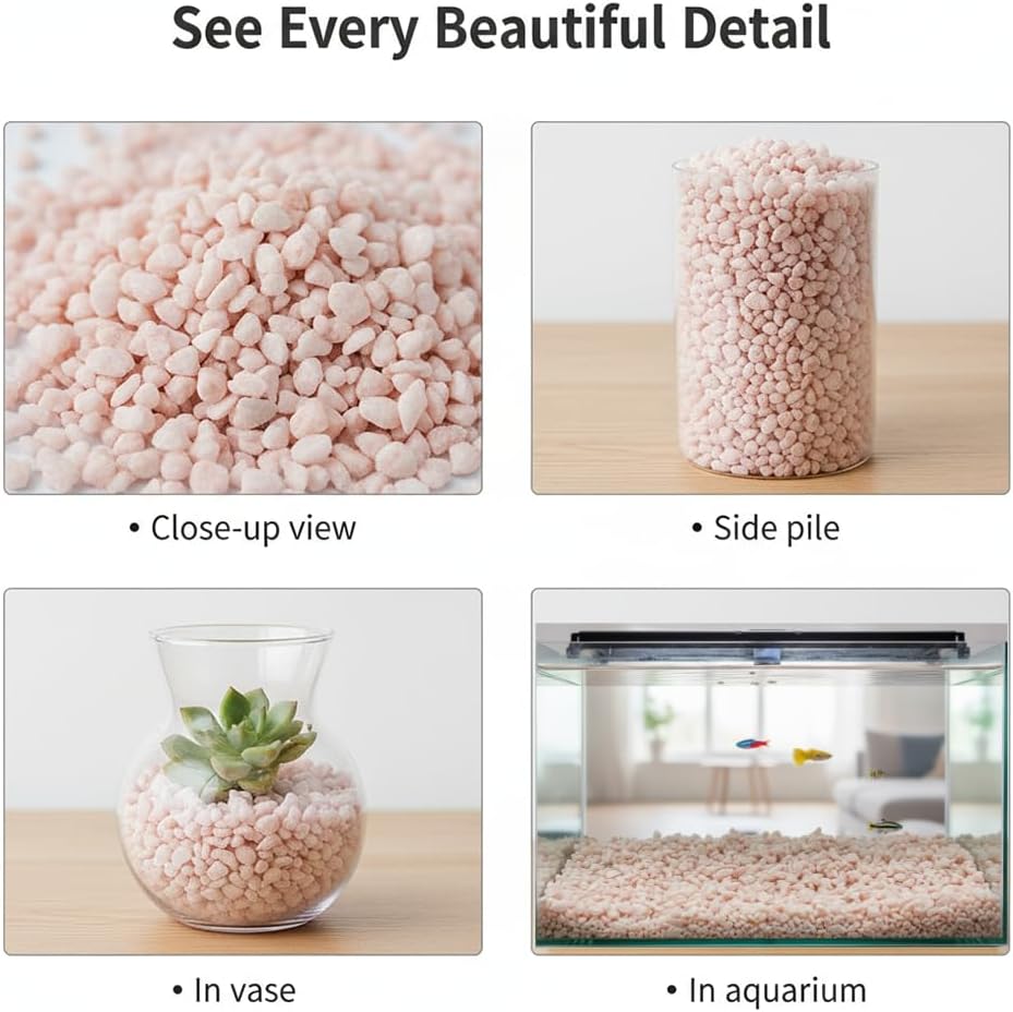 HappyFiller 2-5mm Light Pink Pea Gravel,Fairy Garden Mini Rocks,Terrarium Decor Pebble Stones,Succulent Caucts Planter Topper Dressing,Indoor Plants Granules,Aquarium Fish Tank,0.88 LB