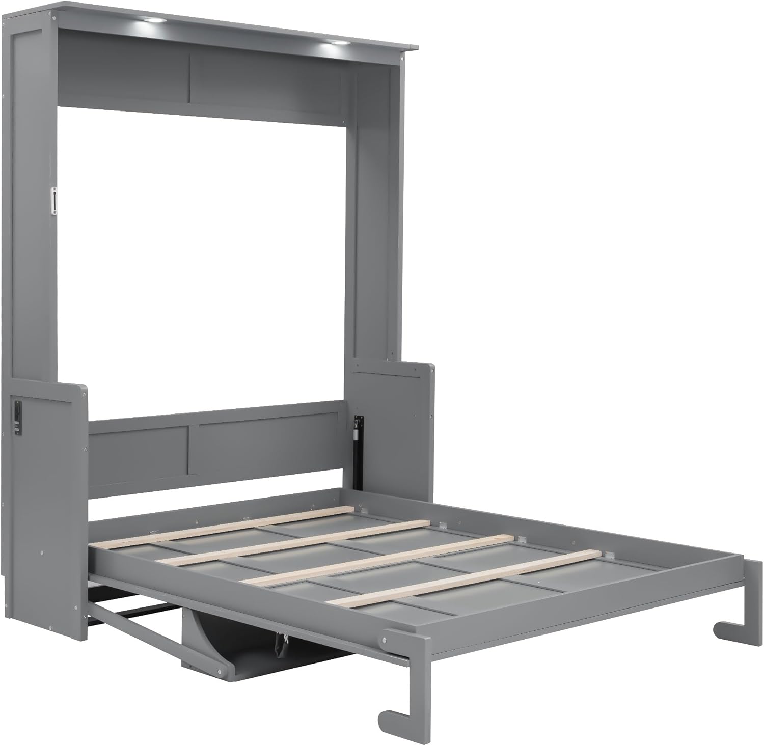 Merax Full Size Murphy Bed with Sofa Chair, Can be Folded Wall Bed with Storage Shelves and Light for Guest Room,Living Room and Bedroom