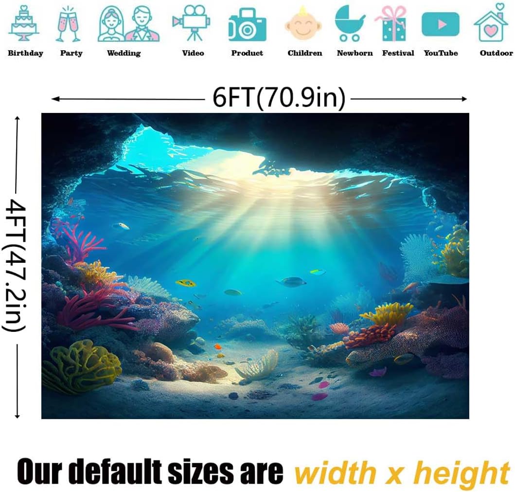 Sensfun 6x4ft Under The Sea Backdrop Ocean Deep Blue Underwater Cave Fish Coral Sunlight Photography Background Boys Birthday Baby Shower Party Decorations Banner Photo Studio Booth Props