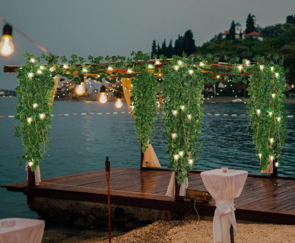 RECUTMS Ivy Fake Vines 24 Pack 173 FT Artificial Vine with 200 LED String Light Leaves Wall Decor Leaf Plants Greenery Garland Hanging Plant for Aesthetic Room Garden Office Wedding Decorations