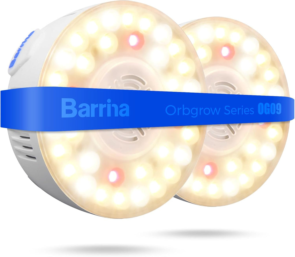 Barrina Orbgrow OG09 Puck LED Grow Light with 660nm Red LEDs, 18W(2 x 9W, 270 Watt Equiv), Plant Lights for Indoor Plants Full Spectrum, Magnetic & Linkable, Small Grow lamp for Plant Shelf, 2 Packs