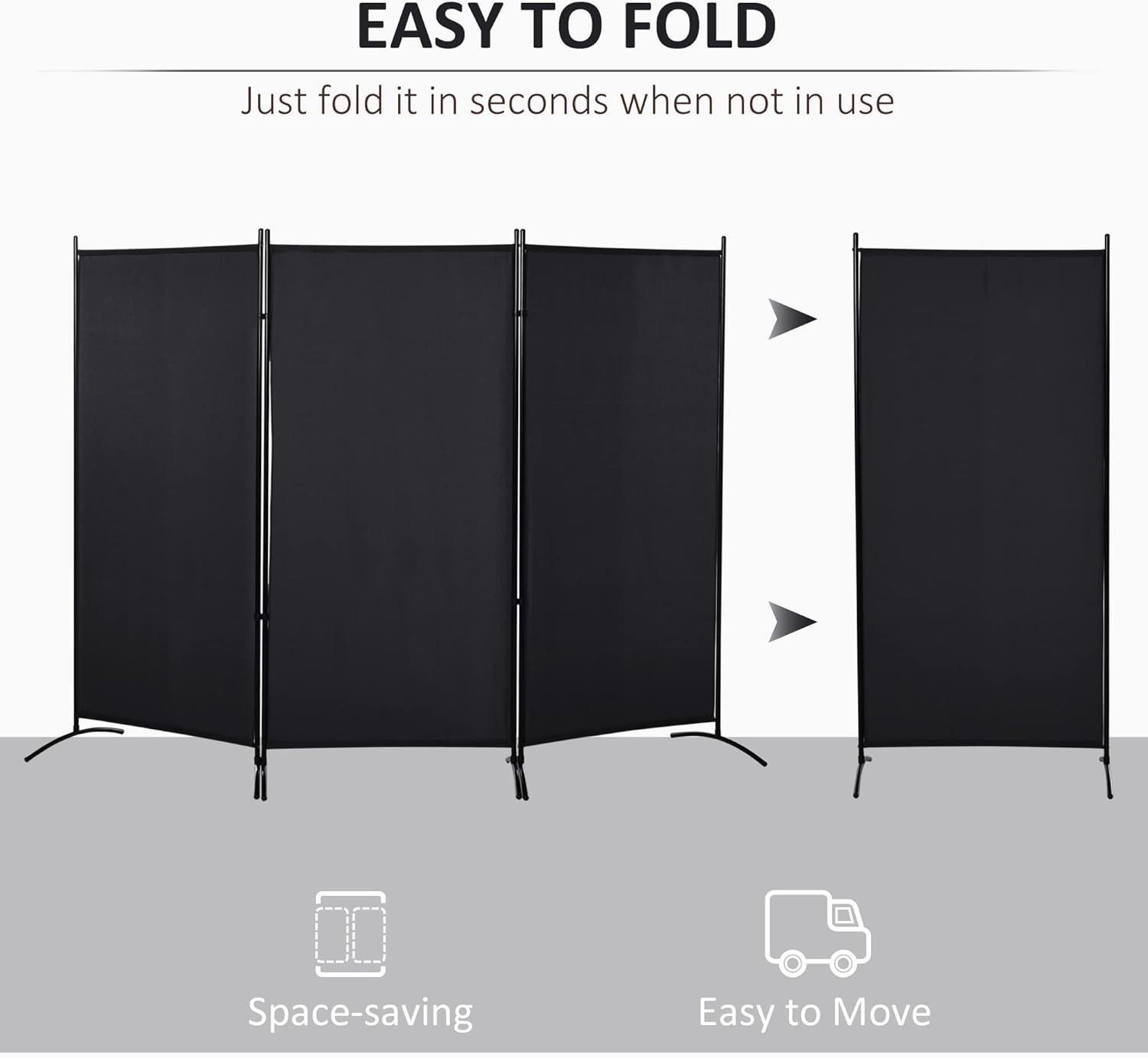 HOMCOM 6 Ft Tall 3 Panel Fabric Room Divider, Freestanding Partition Wall Divider, Folding Privacy Room Separator for Indoor, Home Office, Black