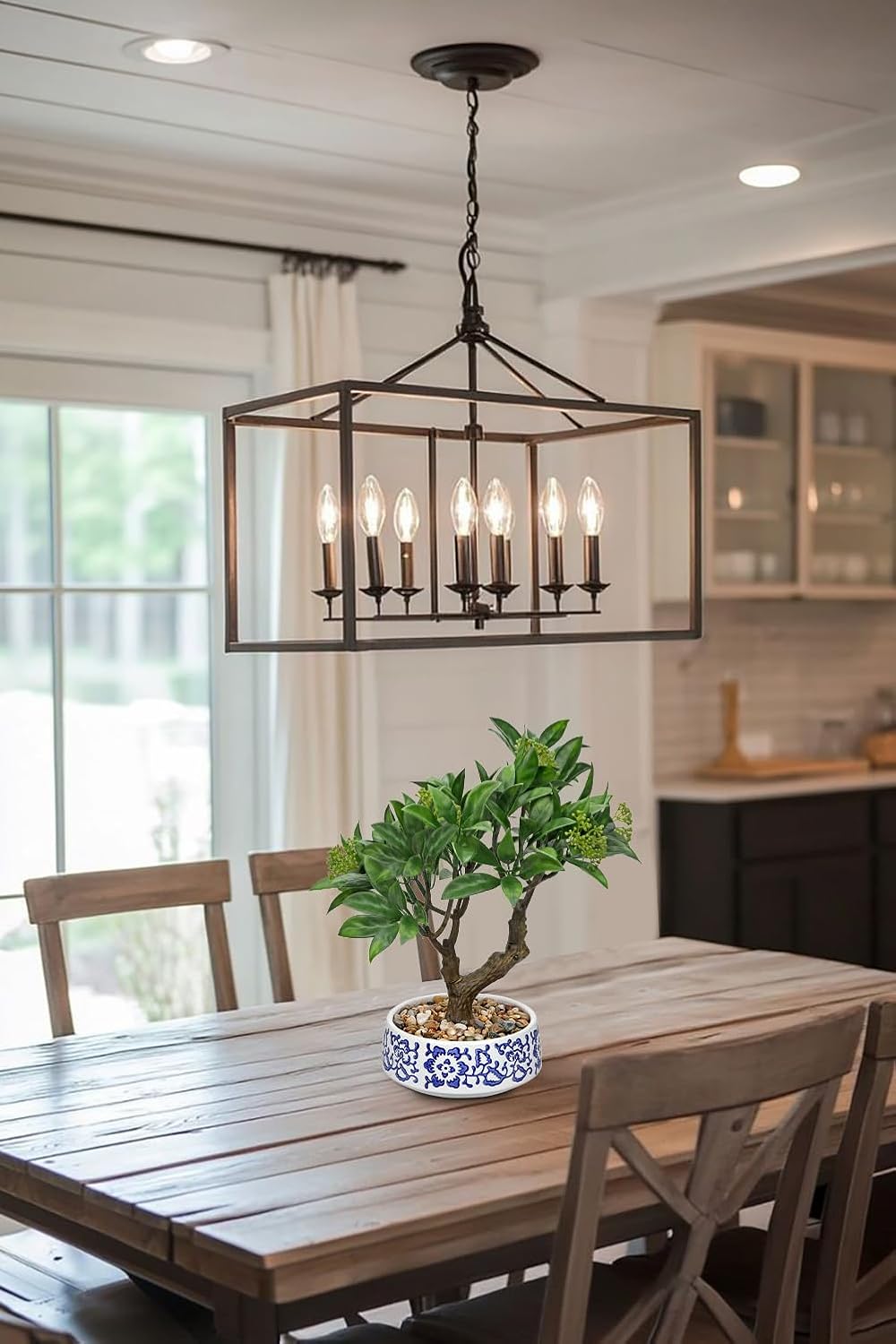 Artificial Bonsai Tree, Small Bay Laurel Bonsais Tree 13" Indoor Bonsai Trees Fake Potted Plant Decorative Fake Desk Plant Decor with Blue & White Ceramic Pot for Home Office Living Room Table Shelf