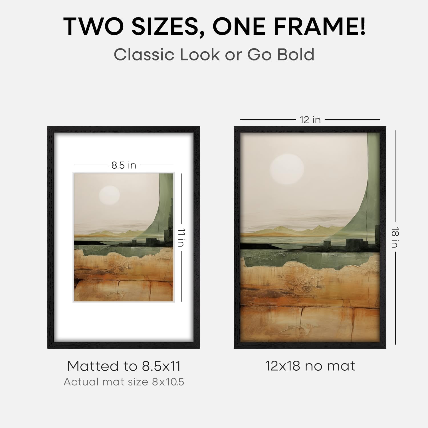 Homeforia 12x18 Frame Black Wood, High End Oak 12x18 Picture Frames with Mat 8.5x11 Photo, 12 x 18 Wooden Poster Frame Matted to 8.5 x 11 Print, 18x12 Hanging Frame, Tempered Glass, Wall Kit, Set of 3