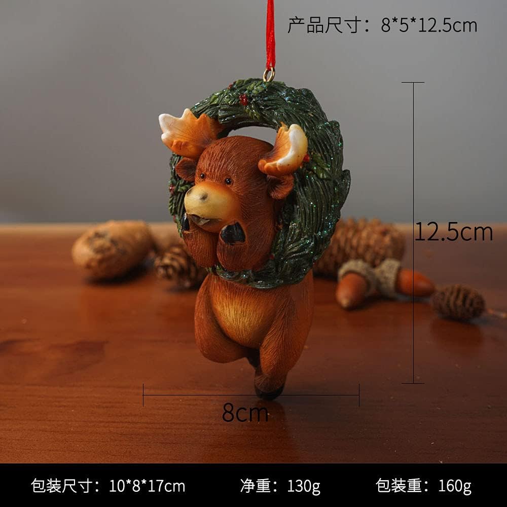 Christmas Small Animal Wreath Swing Ornament Hanging Decor for Xmas Tree Home Office Room Decoration with String (New, Deer)