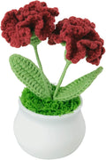 Crochet Flowers Cute Little Potted Flower, Birthday Gifts for Women, Mother's Day, Teacher’s Day, Graduation, Anniversary, Desk Decor, Home Office Decoration (Burgundy Carnation)