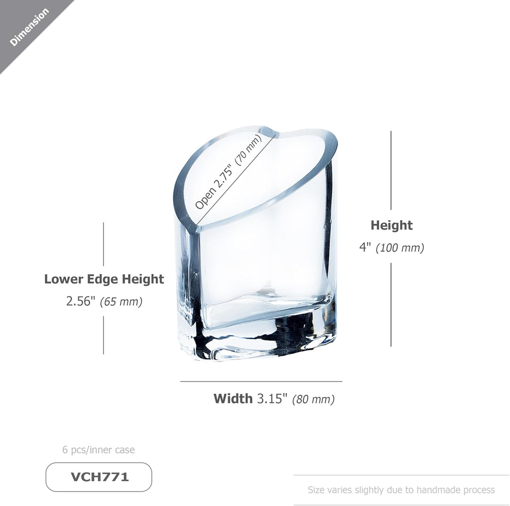 WGVI 24 Pieces Clear Glass Heart Tea Light Votive Candle Holder, Width 3", Height 4", Clear Small Slant Cut Heart Glass Candleholders, Tiny Container, Valentine Gift, Tabletop Décor