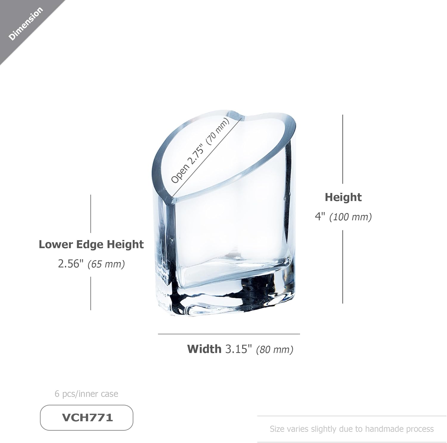 WGVI Clear Glass Heart Tea Light Votive Candle Holder, Width 3", Height 4", Clear Small Slant Cut Heart Glass Candleholders, Tiny Container, Valentine Gift, Tabletop Décor, 1 Piece