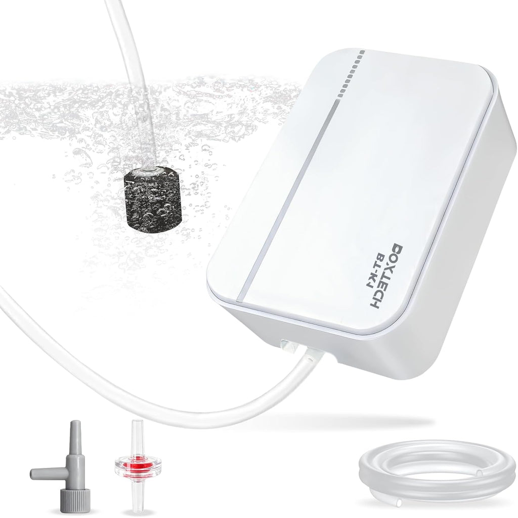Boxtech Fish Tank Air Pump - Ultra-Quiet Aquarium Aerator for Fish with Air Stone, Check Valve, Control Valve and Air Tube for 1 to 30 Gallon Tanks