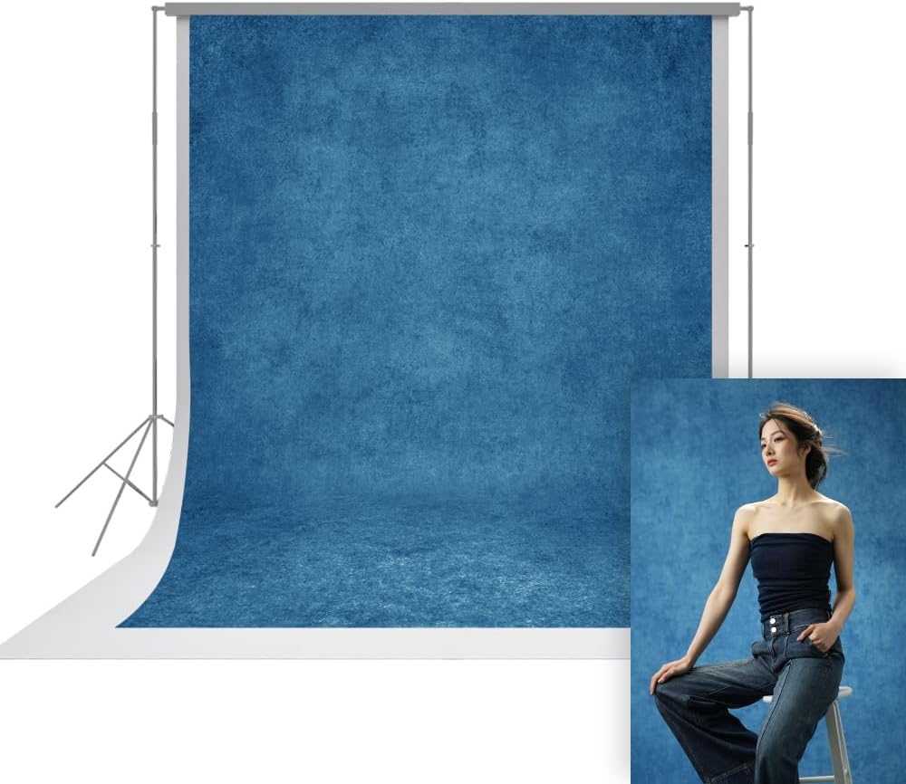 UrcTepics 5×7 ft Blue Fabric Photo Backdrops, Classic Abstract Texture Backdrop for Headshots and Portraits, Vintage Photography Background for Studio and Events.