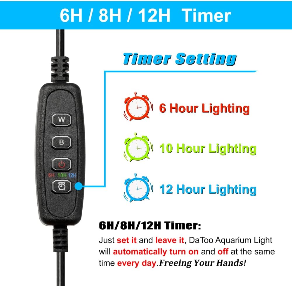 Aquarium Light Small LED Clip Light for Fish Tank 7W with Timer&Dimmer, 1 Yr Warranty