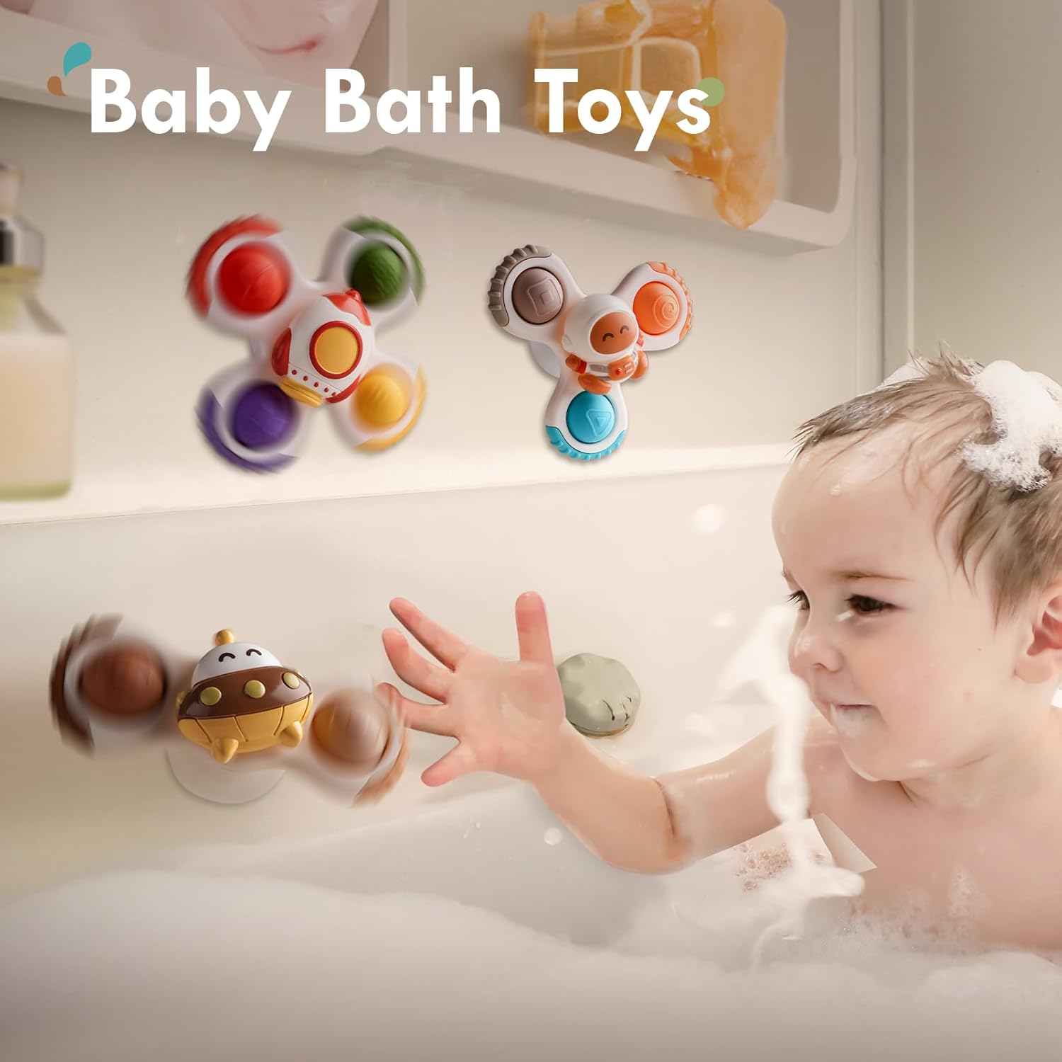 ALASOU 3PCS Pop Suction Cup Spinner Toys for 1 Year Old Boy Girl|Novelty Spinning Tops Toddler Stocking Stuffers|Baby Bath Toy for Kids Ages 1-3|1 Year Old Boy Christmas Birthday Gift for Infant