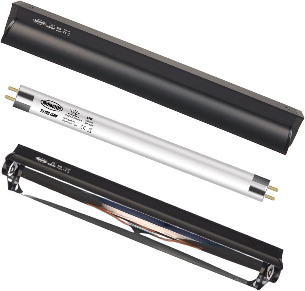 MRREPTILE T8 UVB Reptile Light, 15W 10.0 UVB Lamp for Desert Reptiles, Bearded Dragon UVB Light Bar, UVB Reptile Liner Light Fixture and Tube Bulb