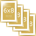 Homeforia 6x8 Picture Frame Gold, High End Metal 6 x 8 Frames with Mat 5 by 7 for Print, Photo Frame 6x8 Gold Matted to 5x7 inches Art, 6by8 Wall or Tabletop Frames, Tempered Glass, Wall Kit, Set of 4