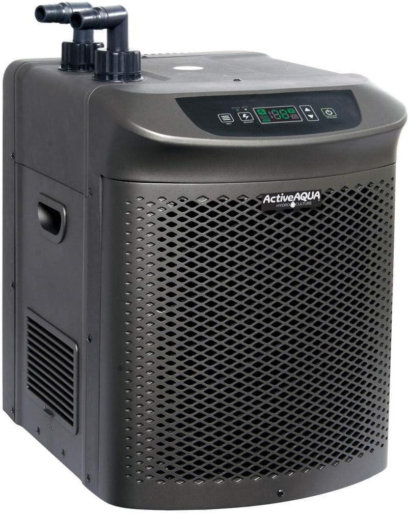 Active Aqua AACH50HP Water Chiller for Aquarium, Hydroponics, Bathtub – 0.5 HP, Fast Cooling, 90-172 Gallons, Titanium Evaporator – Fittings Included