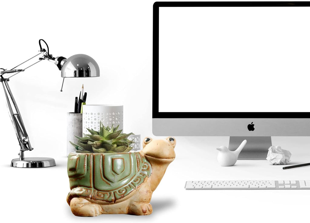 DIYOMR Small Ceramic Planter Pot, 4.3" Vintage Bronze Animal Planters Ceramic Flowerpot Succulent Pots Cactus Pot for Office Home Desktop Decor - Plants Not Included (Turtle Pot)