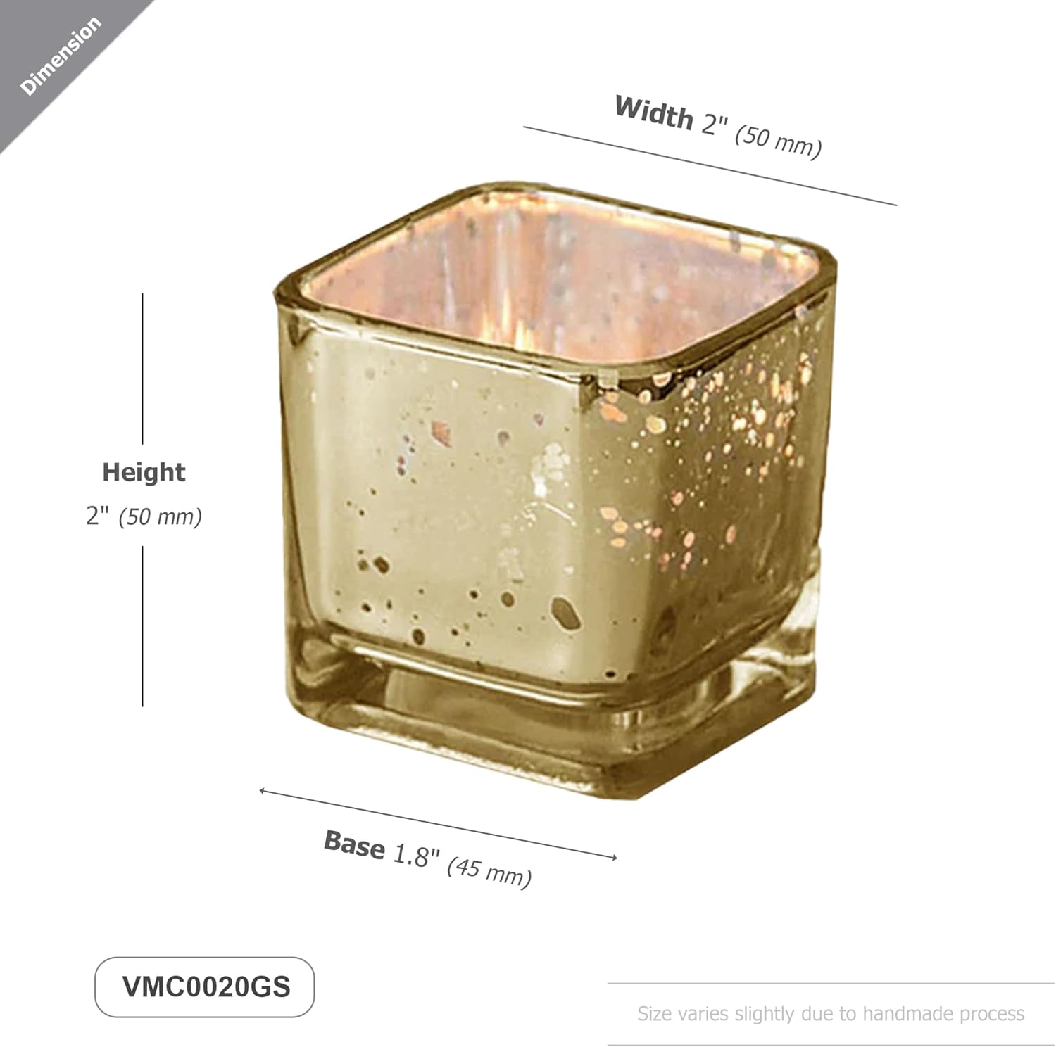 WGVI 24 Pcs Gold Speckled Square Glass Tea Light Votive Candle Holders, Width 2", Height 2", Small Cube CandleHolders Container Terrarium Tabletop Ambient Décor