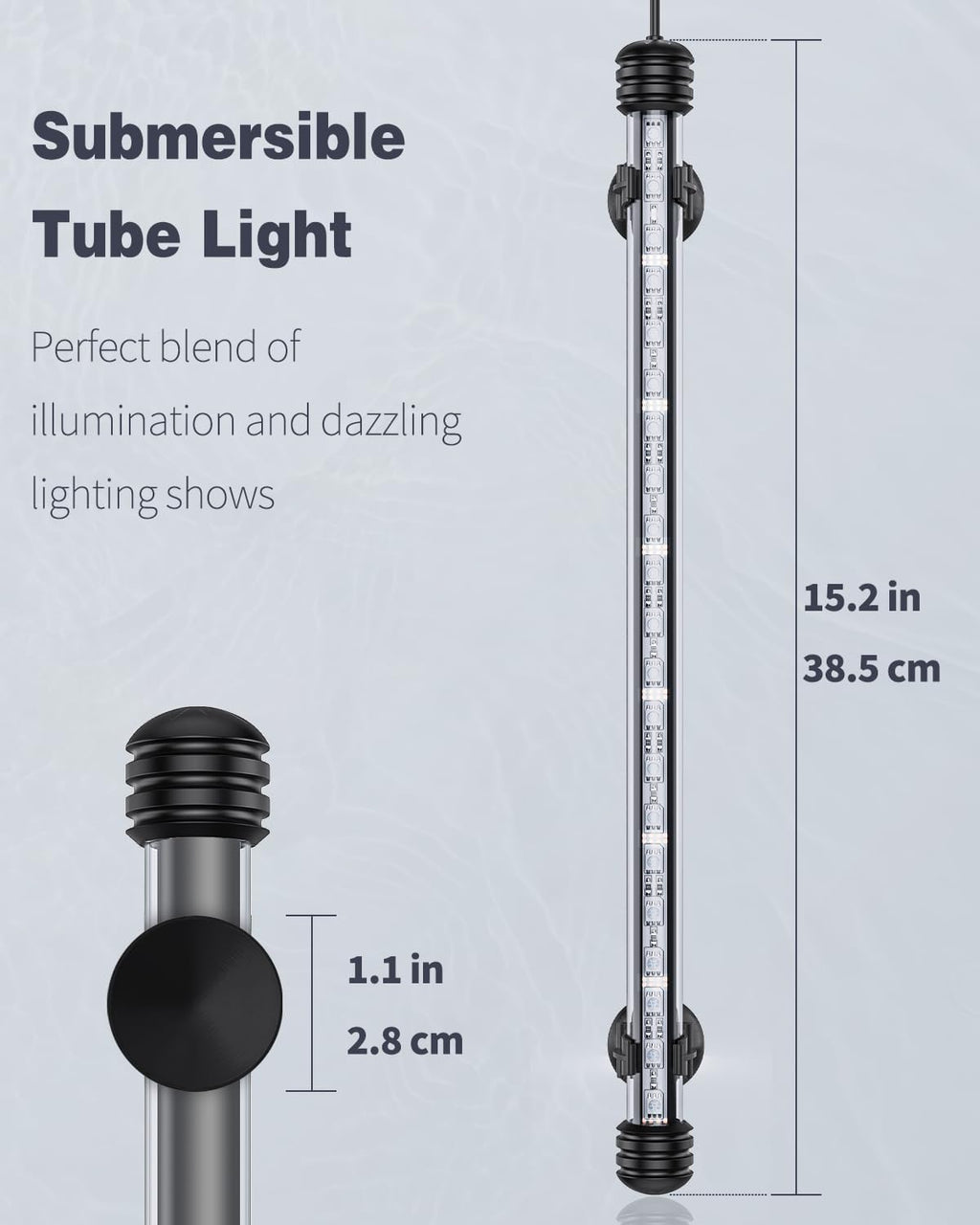 Pawfly 4.2 W Aquarium LED Light 15.2 Inch Underwater Fish Tank Light with Timer Auto On/Off Fish Tank Background Lights with 8 Lighting Modes Submersible Multi-Colored Tube Lights for Decoration